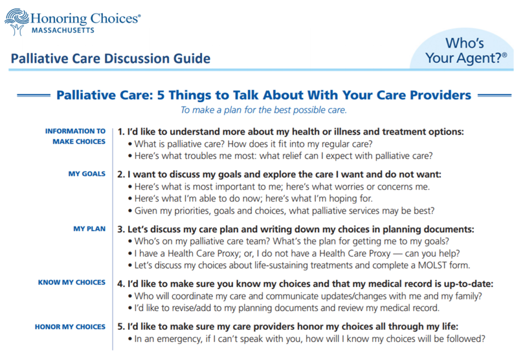 Image of Who's Your Agent Program Palliative Care Discussion Guide