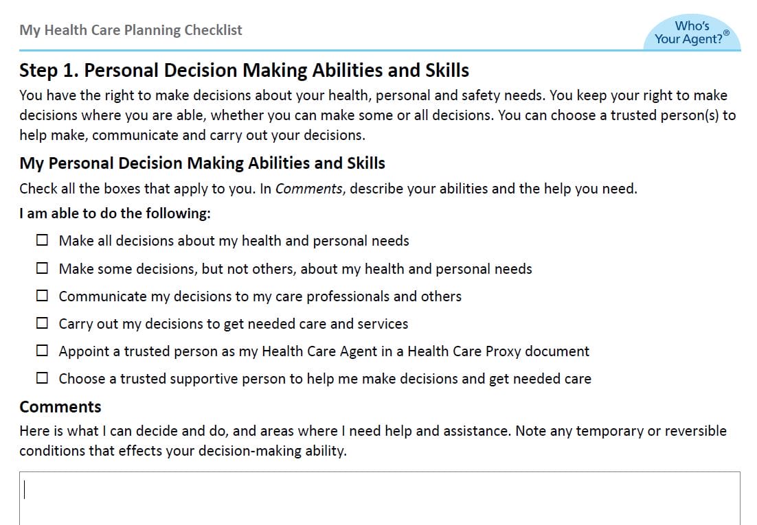 Part of document shows that questions are presented as easy checklists.